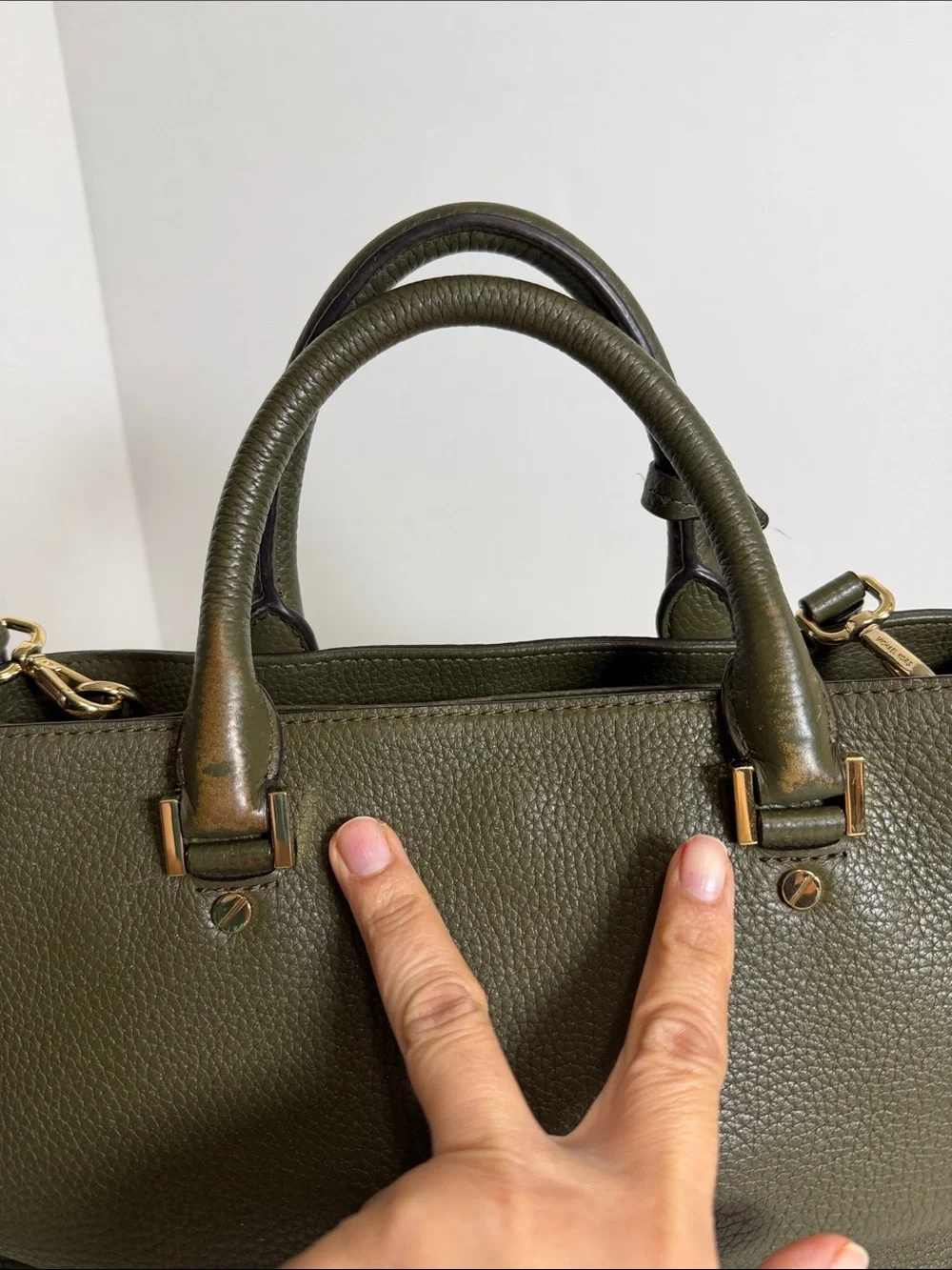 Michael Kors Olive Pebbled Leather Satchel with Gold-Tone Hardware